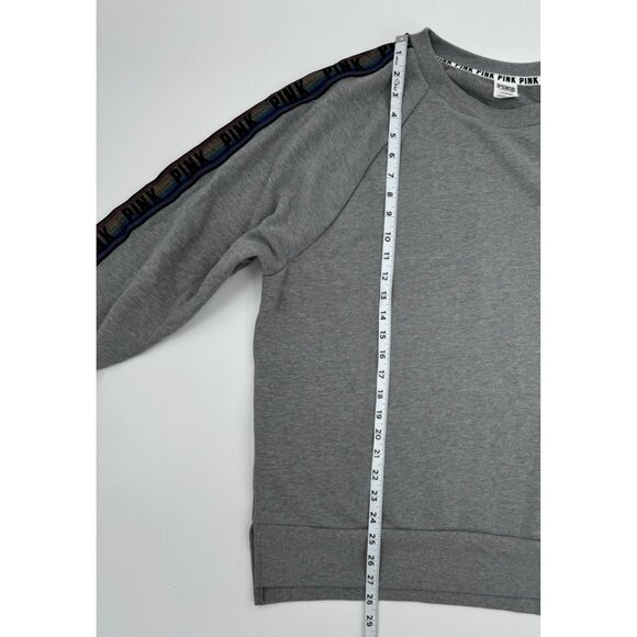 Victorias Secret Pink Grey Crewneck Sweatshirt With Dog Logo & Shoulder Stripe D - Picture 7 of 9